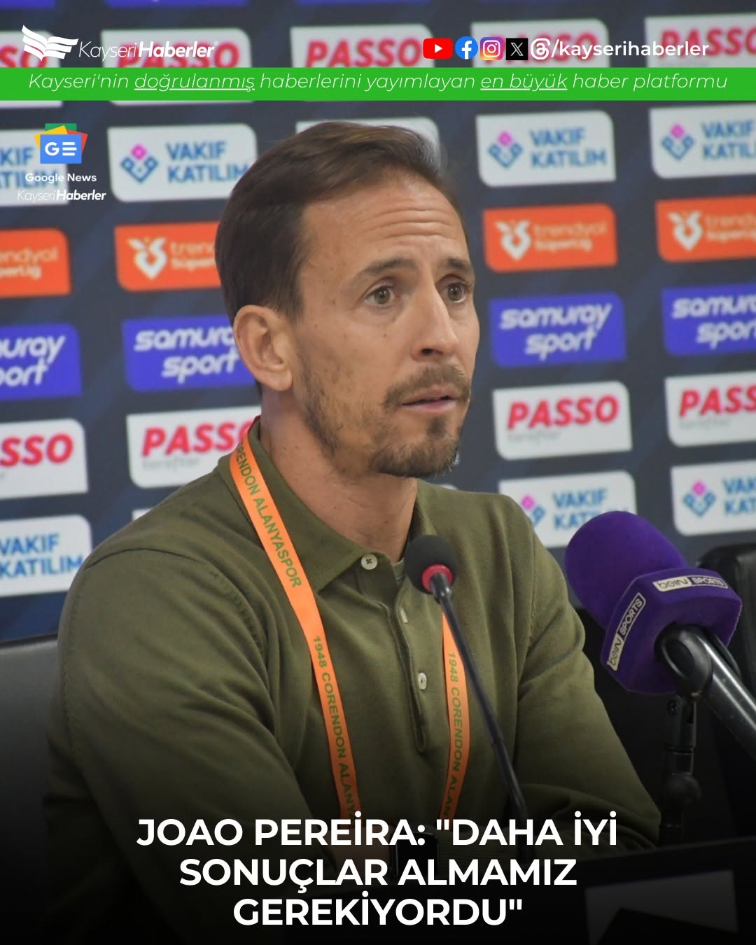 Alanyaspor Teknik Direktörü Pereira: 