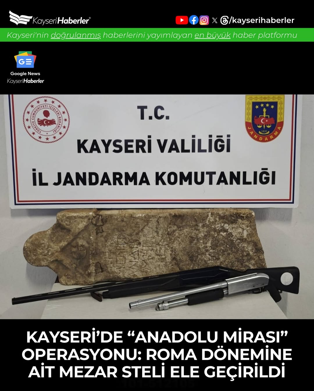 Kayseri'de Tarihi Operasyon: Roma Dönemine Ait Mezar Steli ve Silahlar Ele Geçirildi