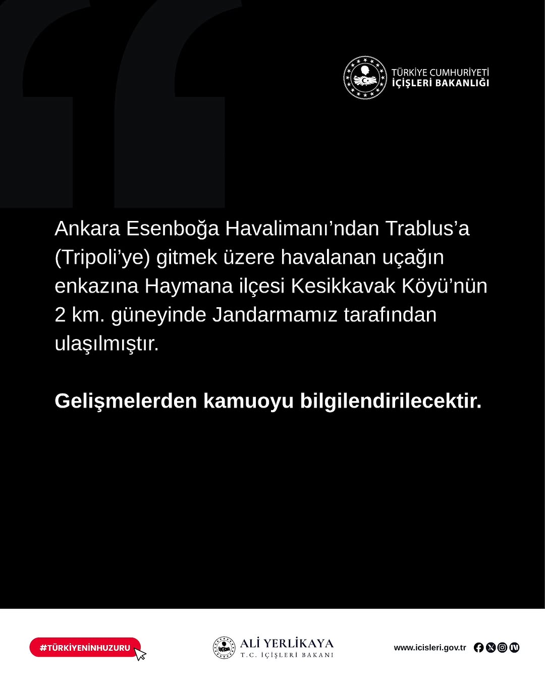 Ankara'dan Trablus'a Giden Uçağın Enkazı Haymana'da Bulundu