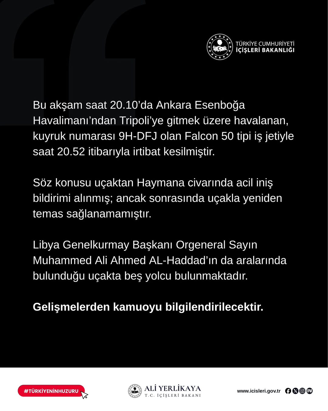 Libya Genelkurmay Başkanı'nın Bulunduğu Uçakla İrtibat Kesildi
