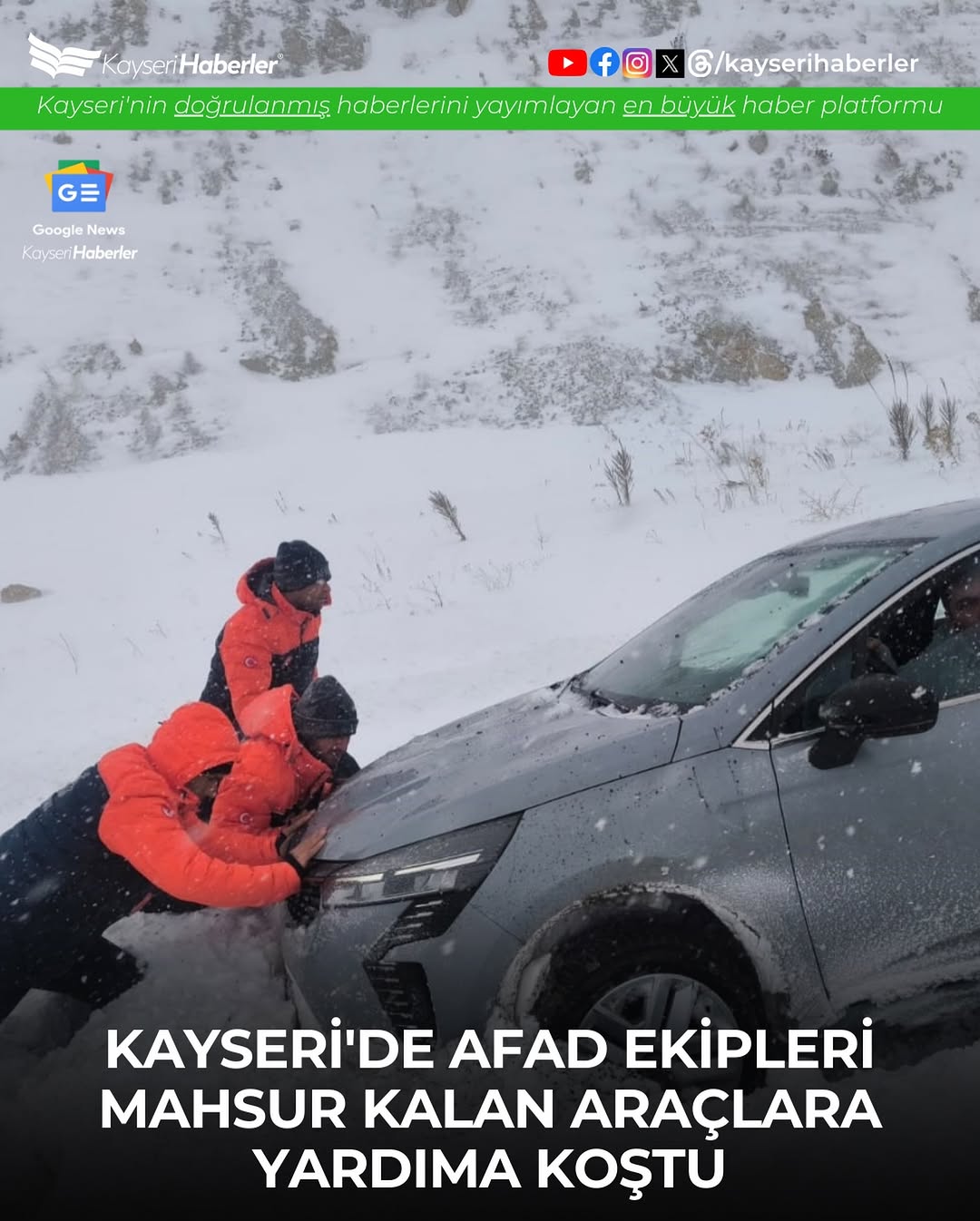 Kayseri'nin Sarız İlçesinde Kar Yağışı: AFAD Ekipleri Mahsur Kalan Araçları Kurtardı