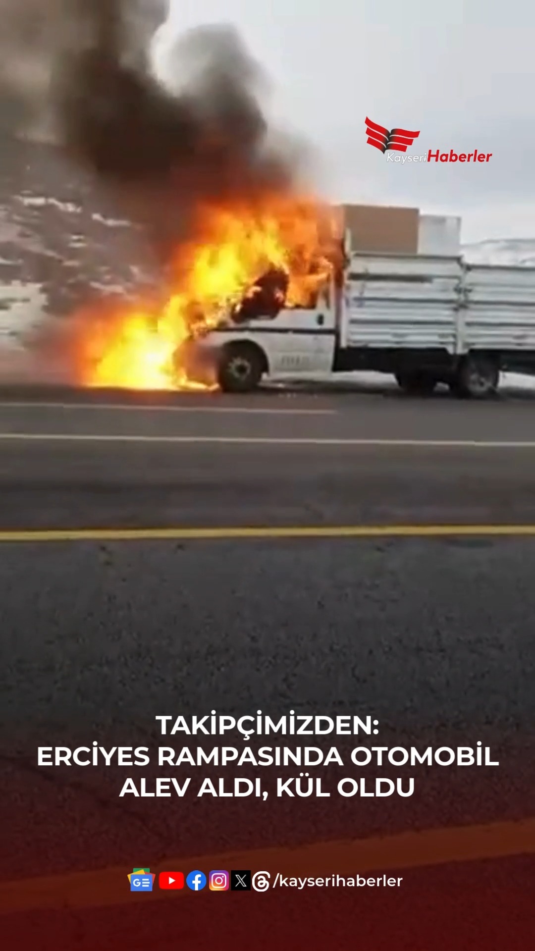 Kayseri'de Erciyes Rampasında Seyir Halindeki Araç Alev Aldı