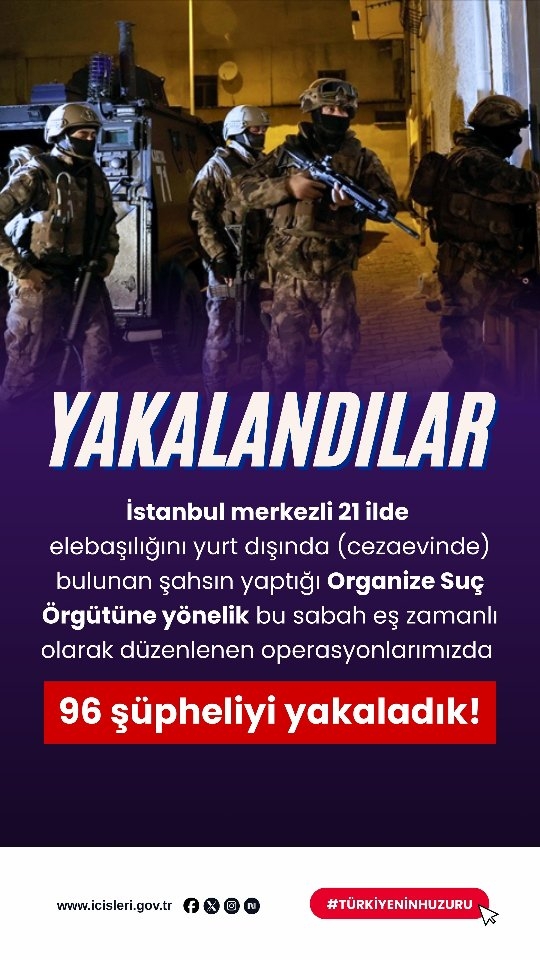 Türkiye Genelinde 21 İlde Eş Zamanlı Operasyon: 96 Şüpheli Yakalandı