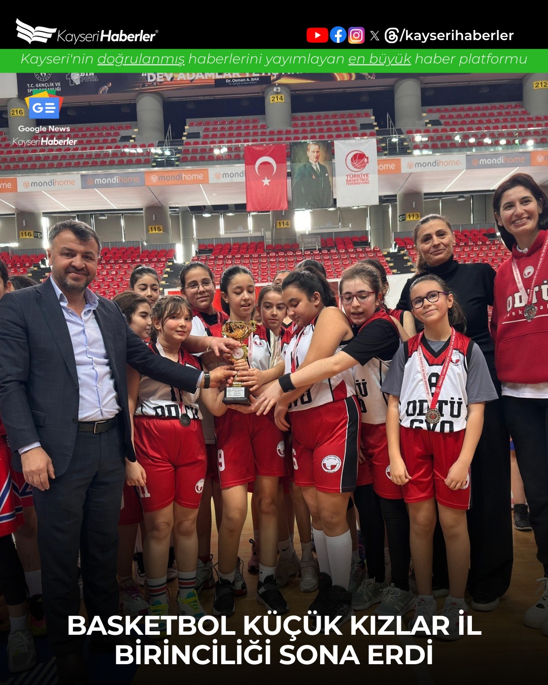 Kayseri'de Okul Sporları Basketbol Küçük Kızlar İl Birinciliği Sonuçlandı