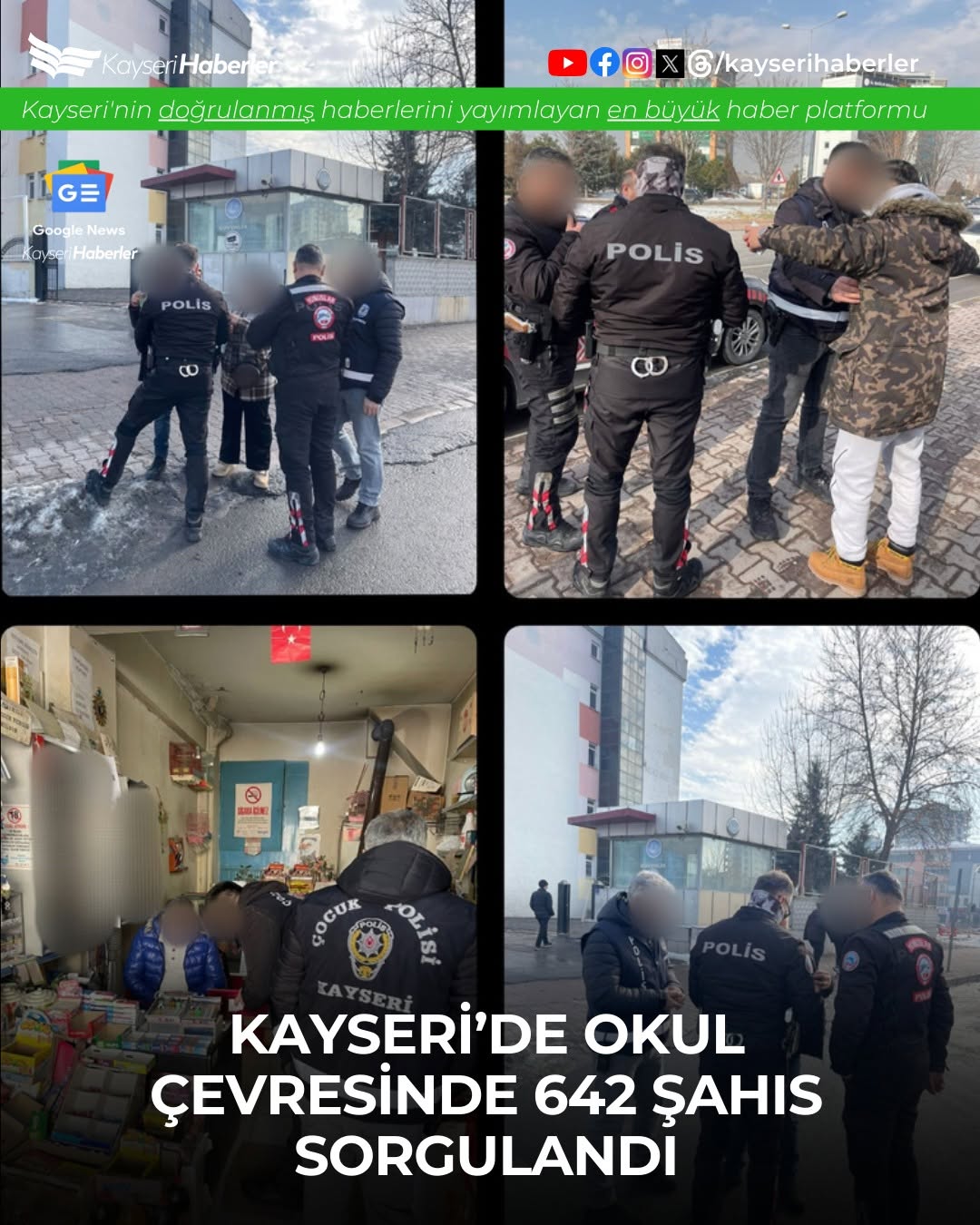 Kayseri'de Okul Çevrelerinde Güvenlik Denetimi: 642 Kişi Sorgulandı