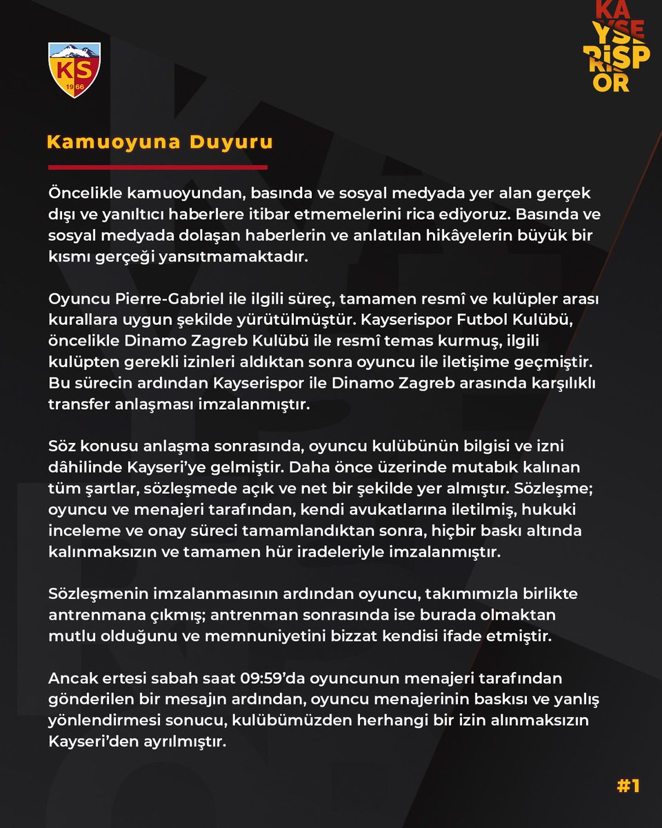 Kayserispor'dan Şok Transfer Açıklaması: Pierre Gabriel Kayıplara Karıştı
