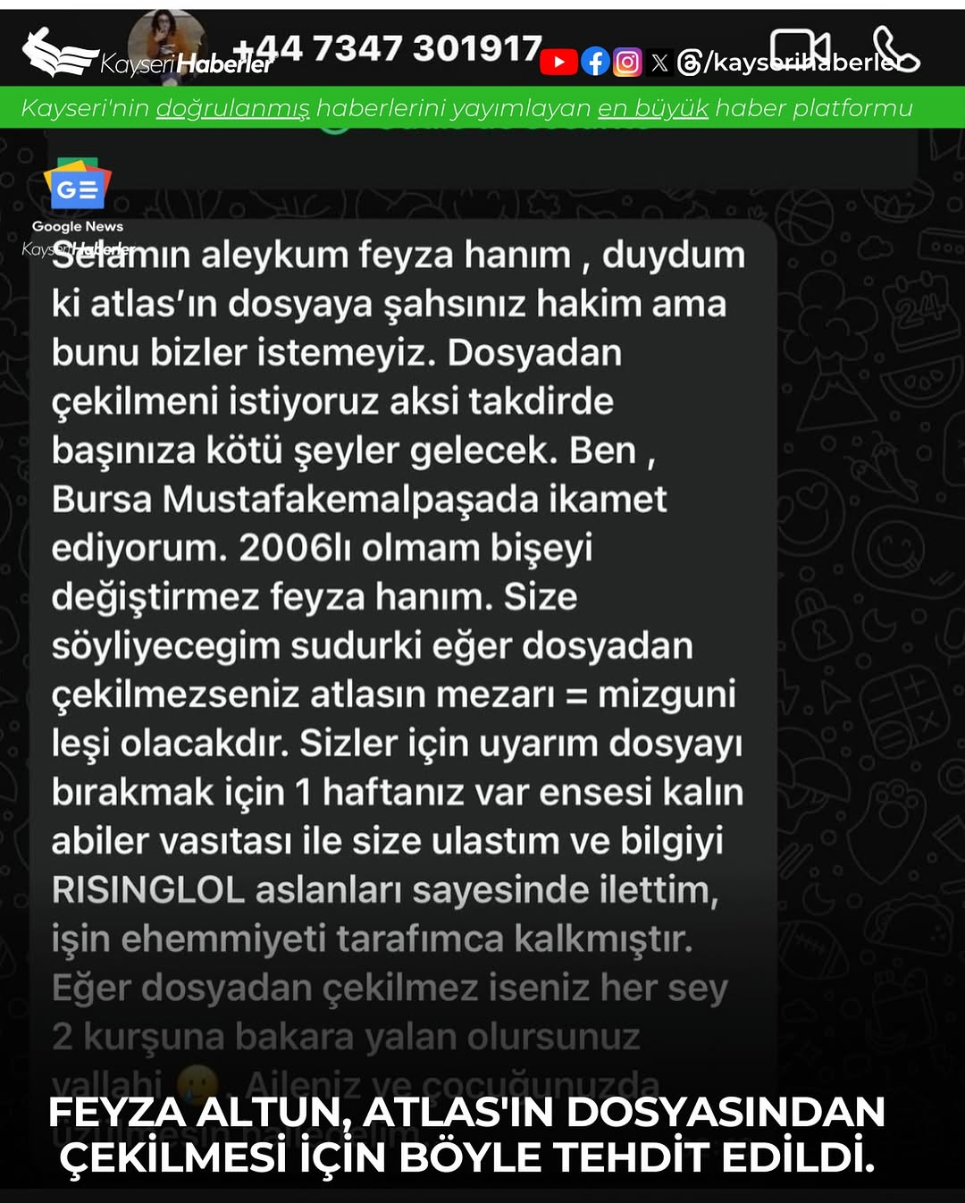 Kayseri'de Feyza Altun'a Yönelik Tehdit İddiası