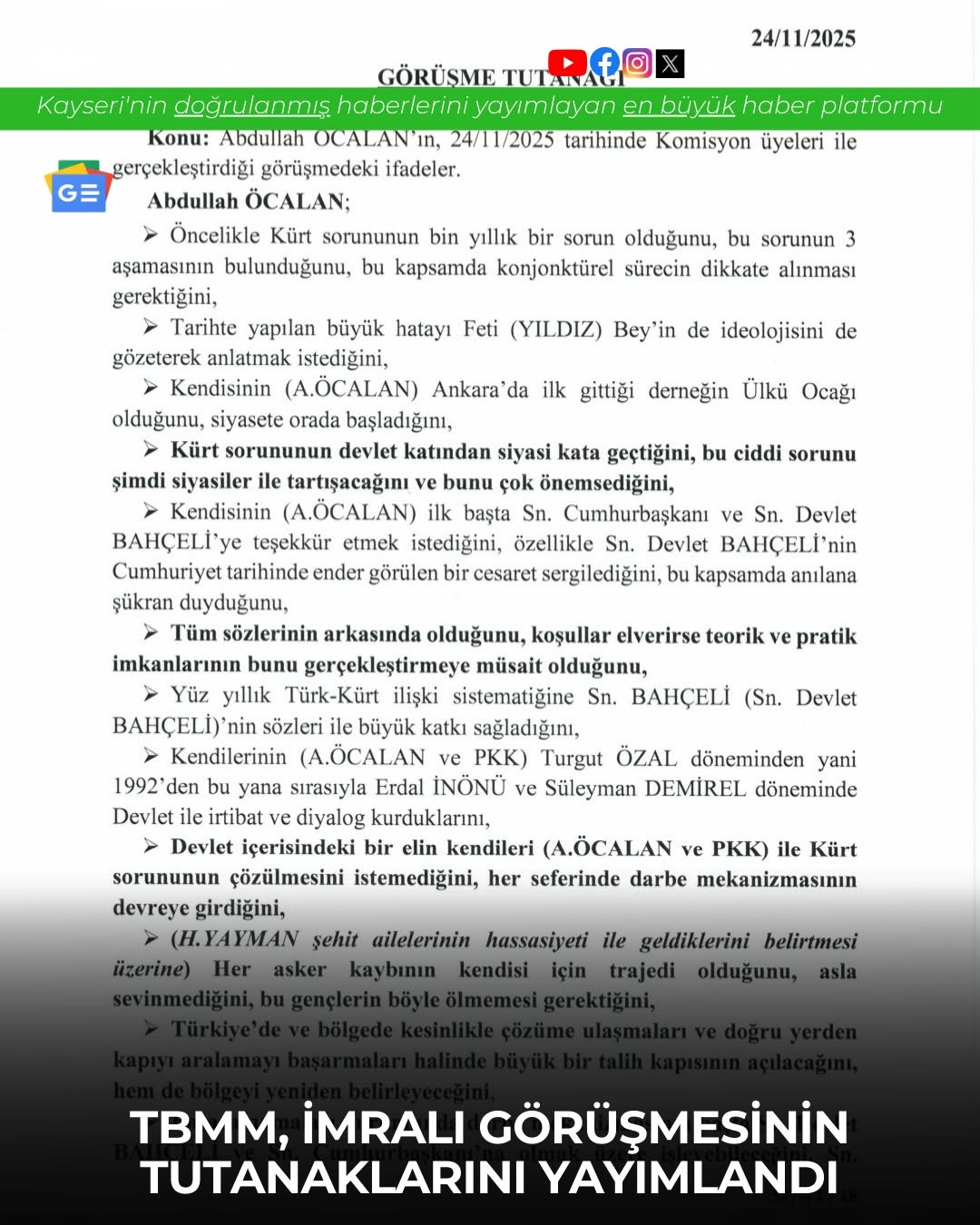 TBMM, İmralı'daki Görüşme Tutanaklarını Yayımladı