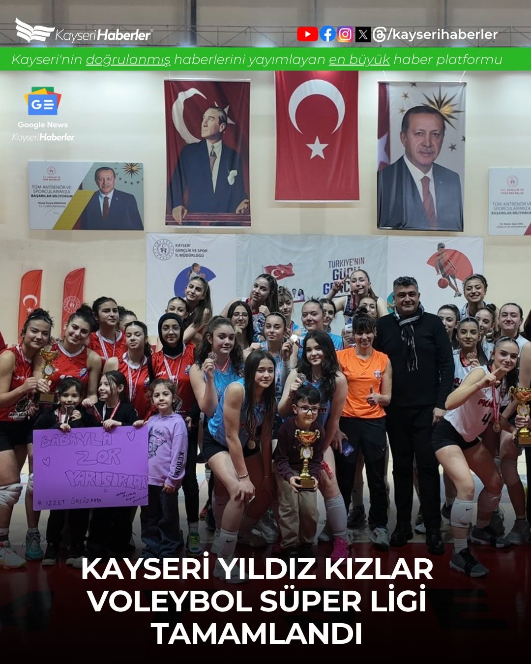 Kayseri'de Yıldız Kızlar Voleybol Ligi Şampiyonu Belli Oldu