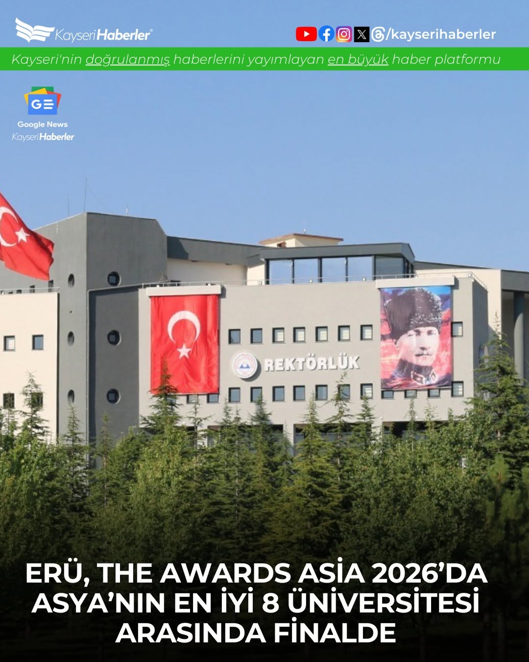 Erciyes Üniversitesi, THE Awards Asia 2026'da Finalist Oldu