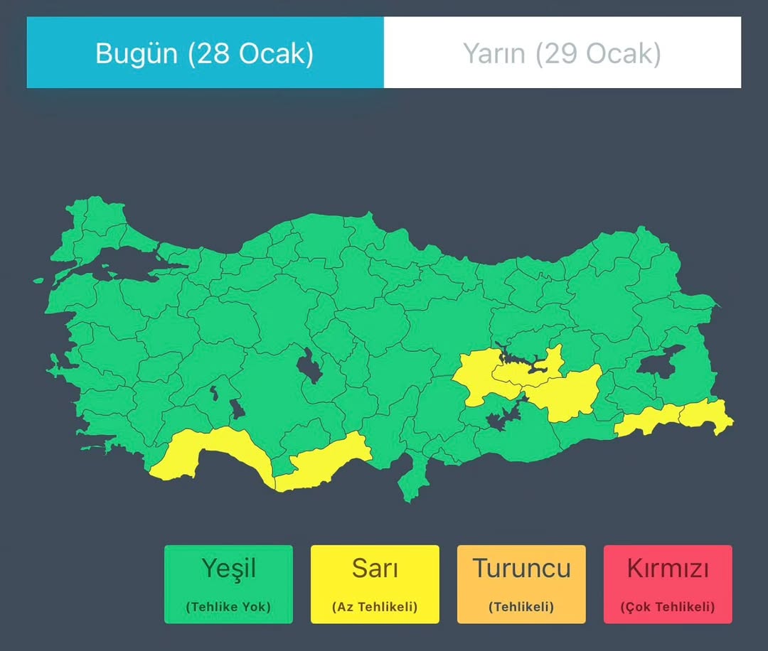 Doğu ve Güneyde Kuvvetli Yağış, Batıda Fırtına Uyarısı: 28-29 Ocak Hava Durumu