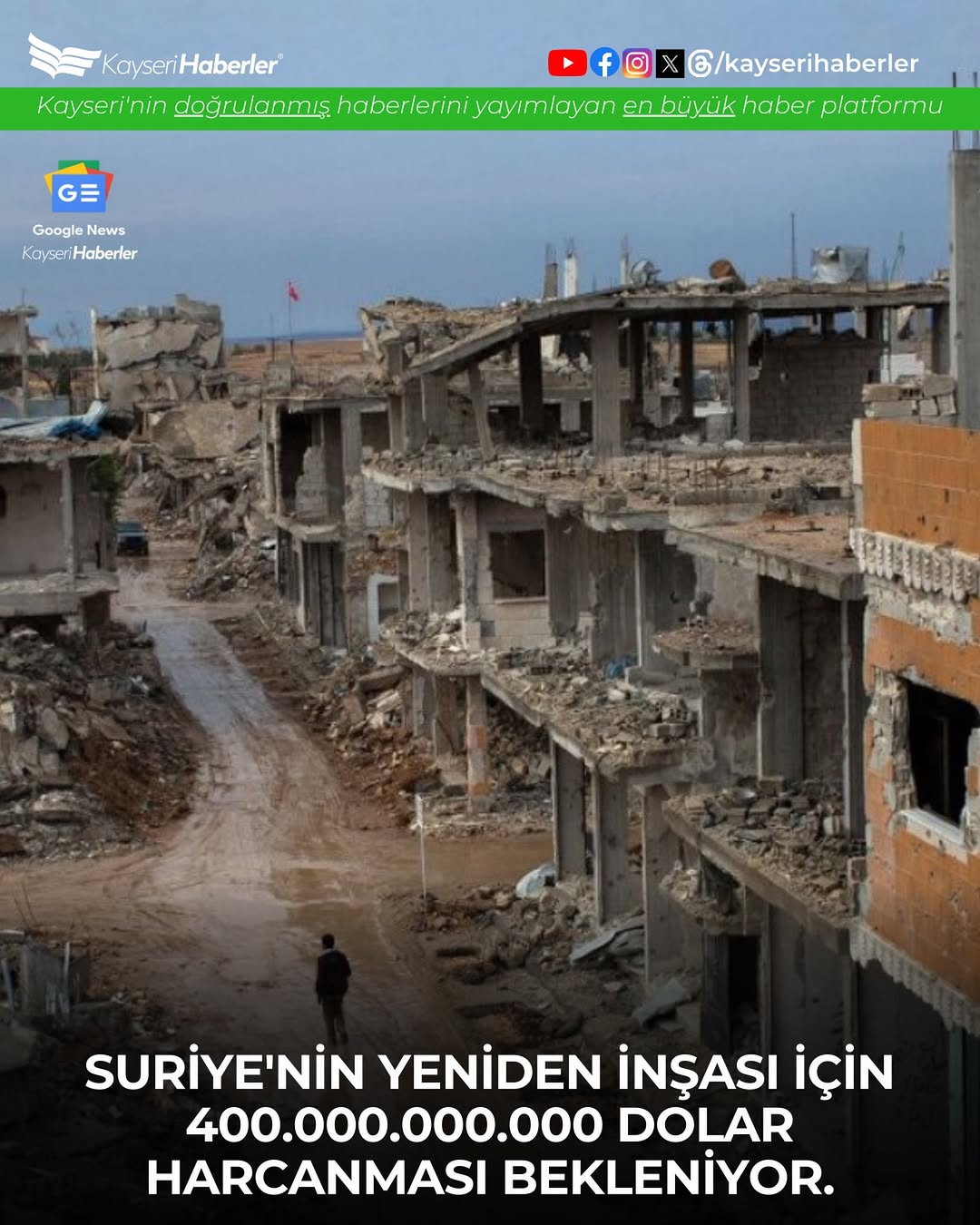 Suriye'nin Yeniden İnşa Maliyeti 400 Milyar Doları Aşabilir