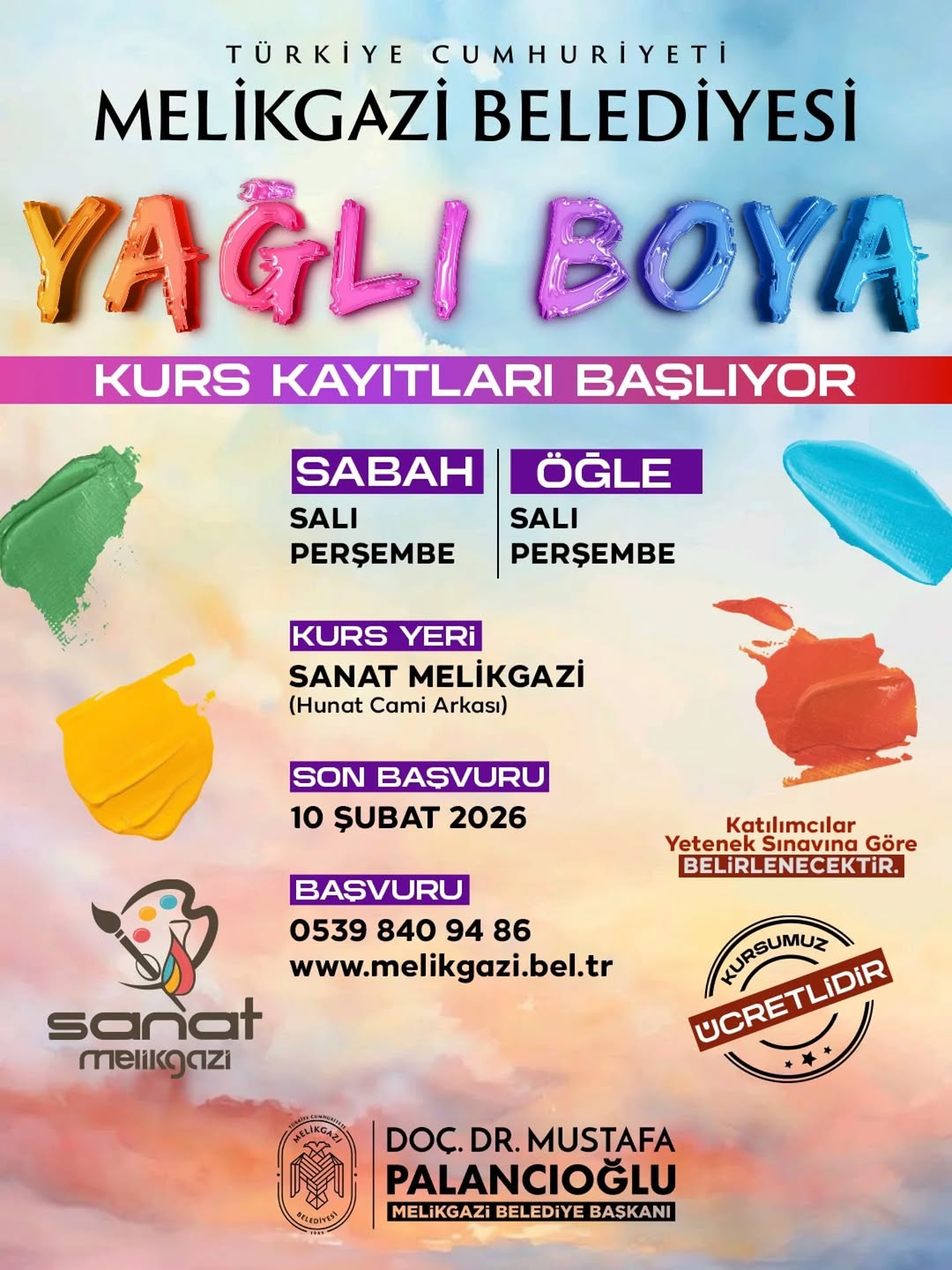 Melikgazi Belediyesi'nin Ücretli Sanat Kursları Başlıyor