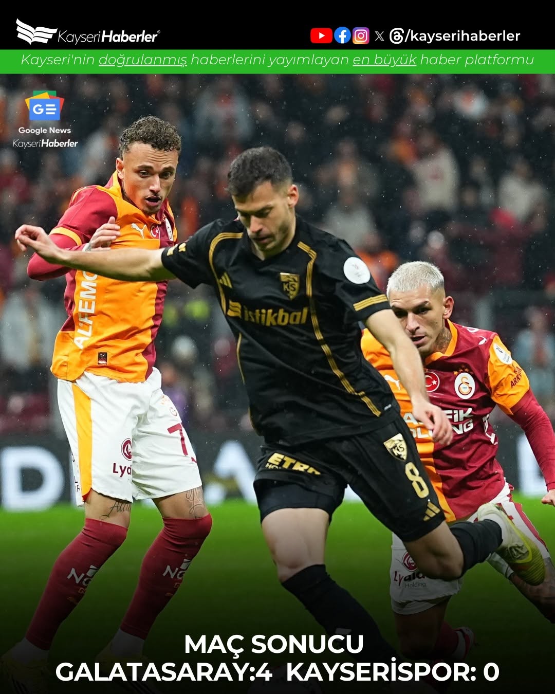 Galatasaray, Kayserispor'u 4-0 Mağlup Etti