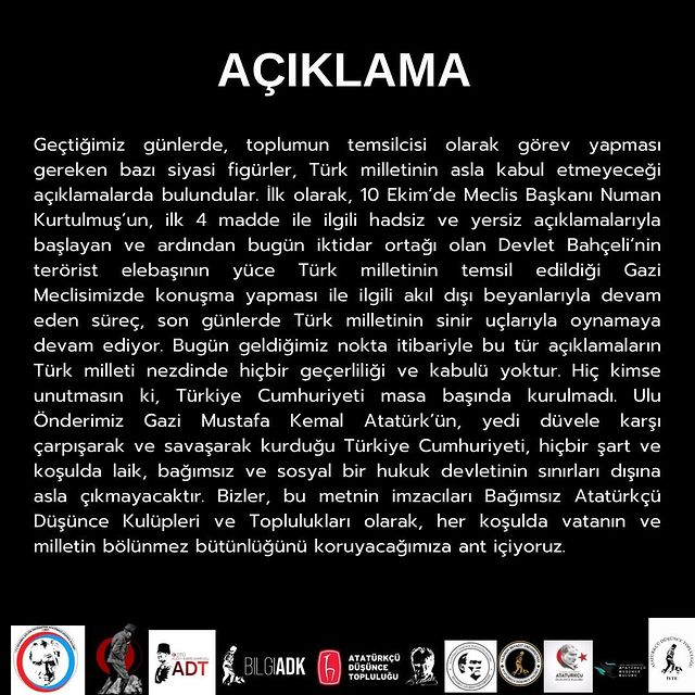 Bağımsız Atatürkçü Düşünce Kulüpleri ve Toplulukları Siyasi Figürlerin Açıklamalarını Kınadı