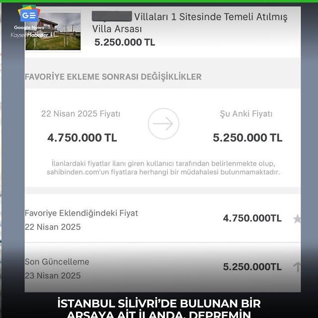 Silivri'de Deprem Sonrası Arsa Fiyatları Yükseldi