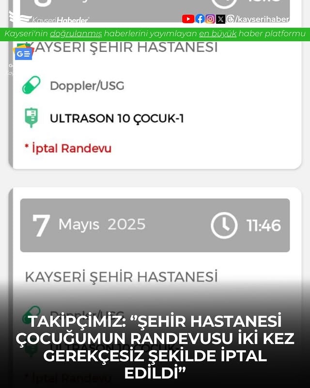 Kayseri Şehir Hastanesi'nde Ultrason Randevuları İptal Edilmesi Halkın Tepkisine Neden Oldu