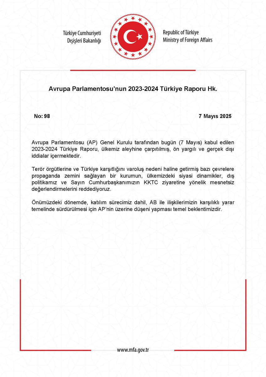 Avrupa Parlamentosu Türkiye Raporu Tepkileri: Türkiye, Raporu