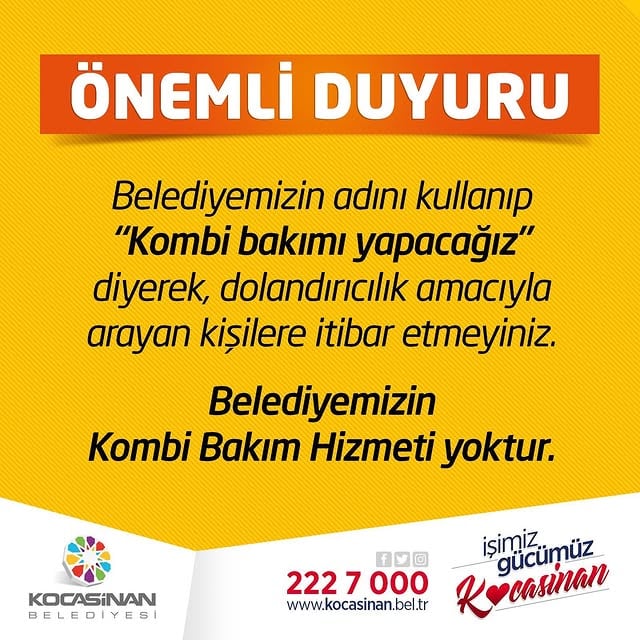 Kocasinan Belediyesi Uyarısı: Kombi Bakımı Bahanesiyle Dolandırıcılar Aktif