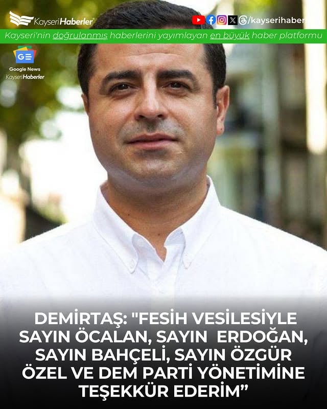 Selahattin Demirtaş, PKK'nın Feshi Sonrası Erdoğan, Bahçeli ve Özel'e Teşekkür Etti