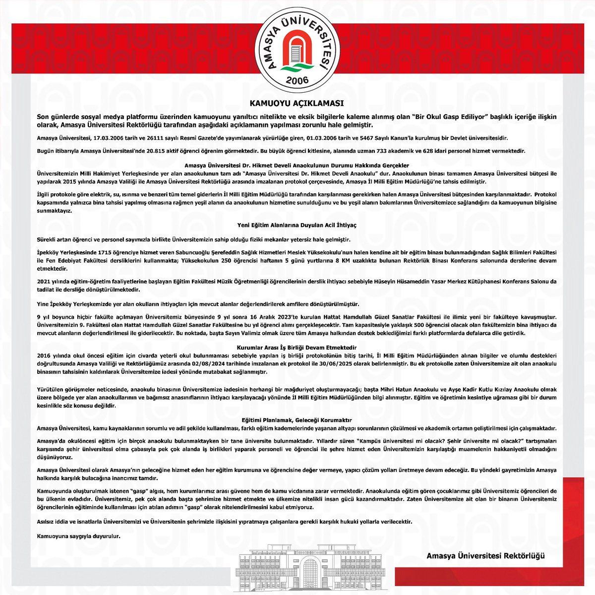 Amasya Üniversitesi'nde Eğitim Materyallerine İlişkin İddialar: Gasp Algısı Ortadan Kalkarılmaya Çalışılıyor