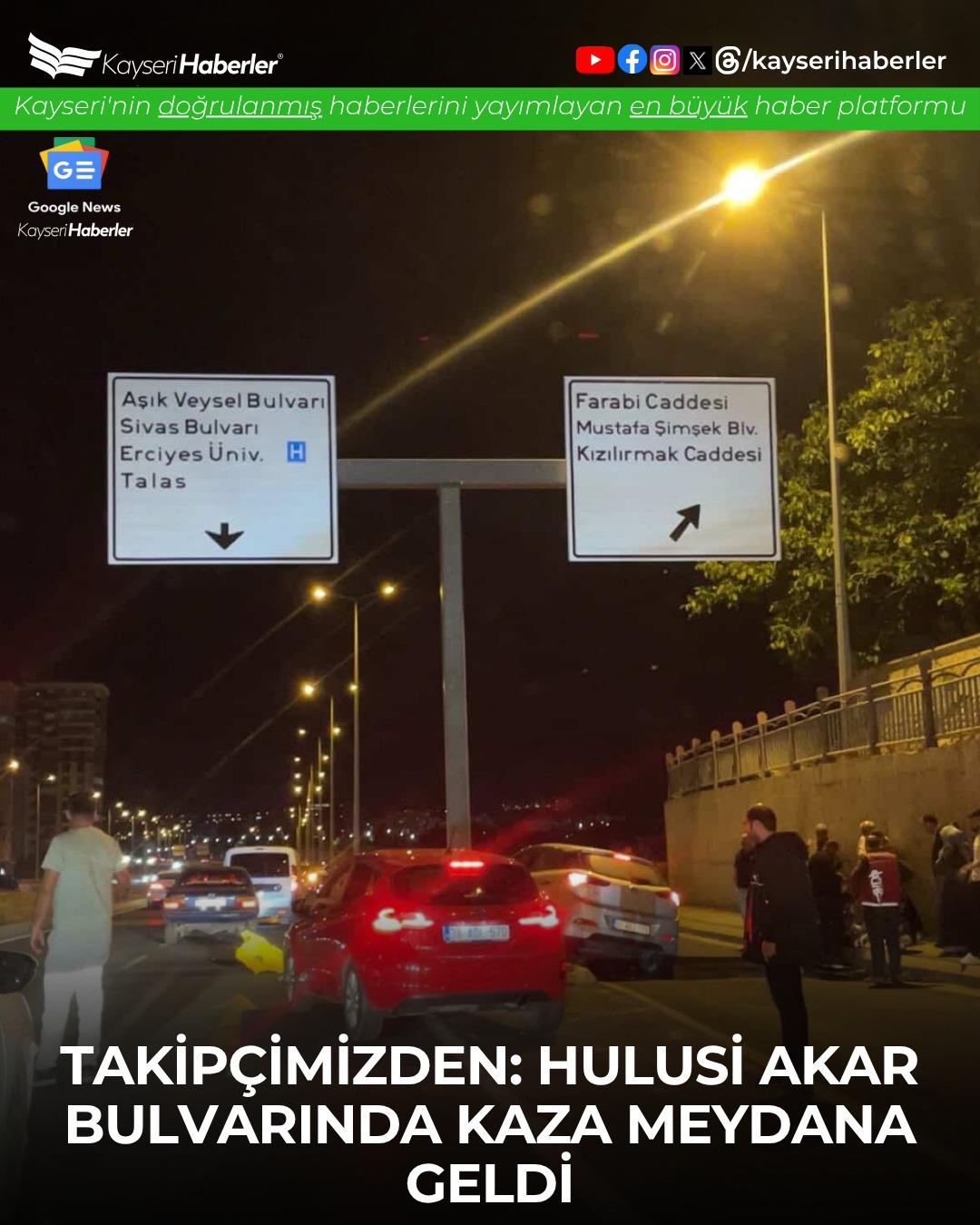 Kayseri'de Otomobil Direğe Çarptı: Olay Yerine Ambulans Sevk Edildi