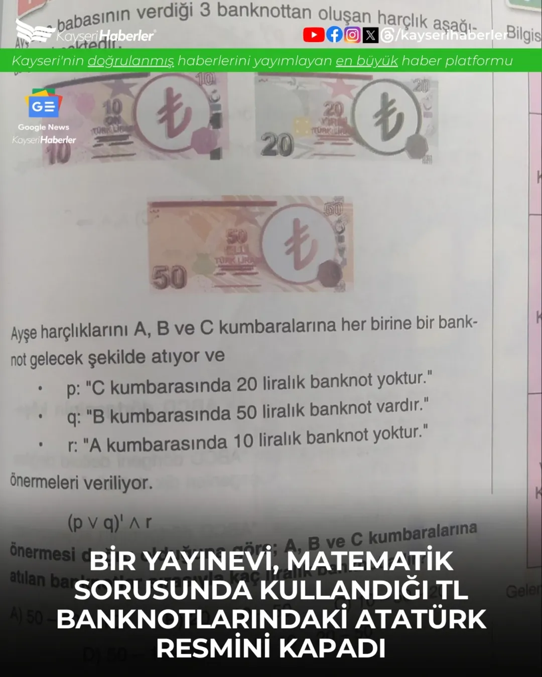 Kayseri'de Yayınevi Atatürk Resimli Banknotu Kapatarak Tepki Çekti