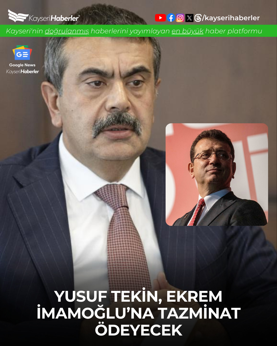Milli Eğitim Bakanı Yusuf Tekin'e İmamoğlu'na Karşı Açılan Tazminat Davası Sonuçlandı