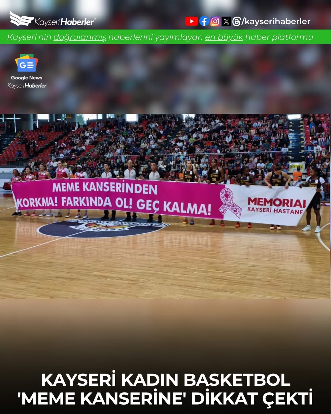 Melikgazi Kayseri Basketbol, Meme Kanseri Farkındalığı İçin Sahaya Pankartla Çıktı