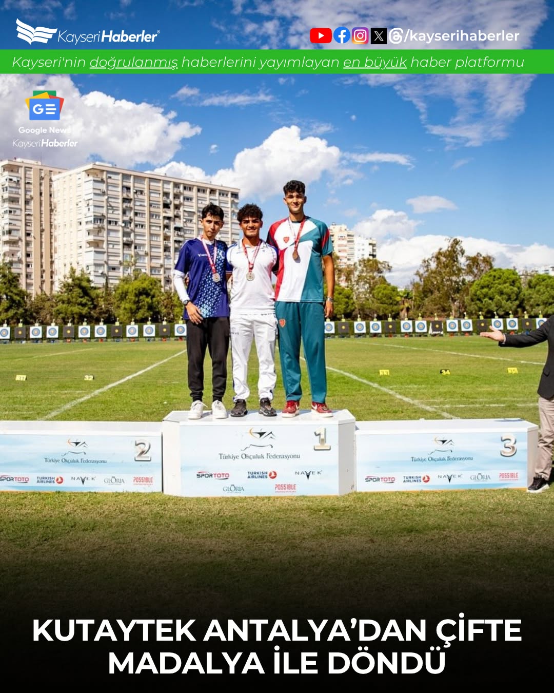 Kayserili Okçu Kutay Tek, Antalya'daki Türkiye Şampiyonası'ndan Çifte Madalyayla Döndü