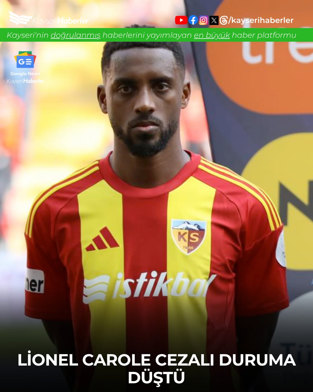Kayserispor'un Lionel Carole, Fatih Karagümrük Maçında Cezalı