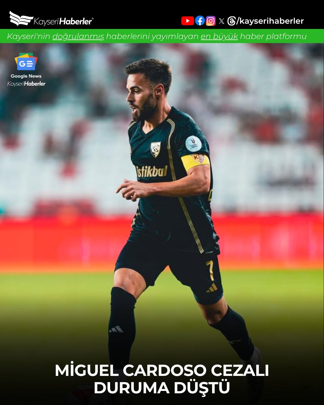 Kayserispor Kaptanı Miguel Cardoso, Kasımpaşa Maçından Cezalı