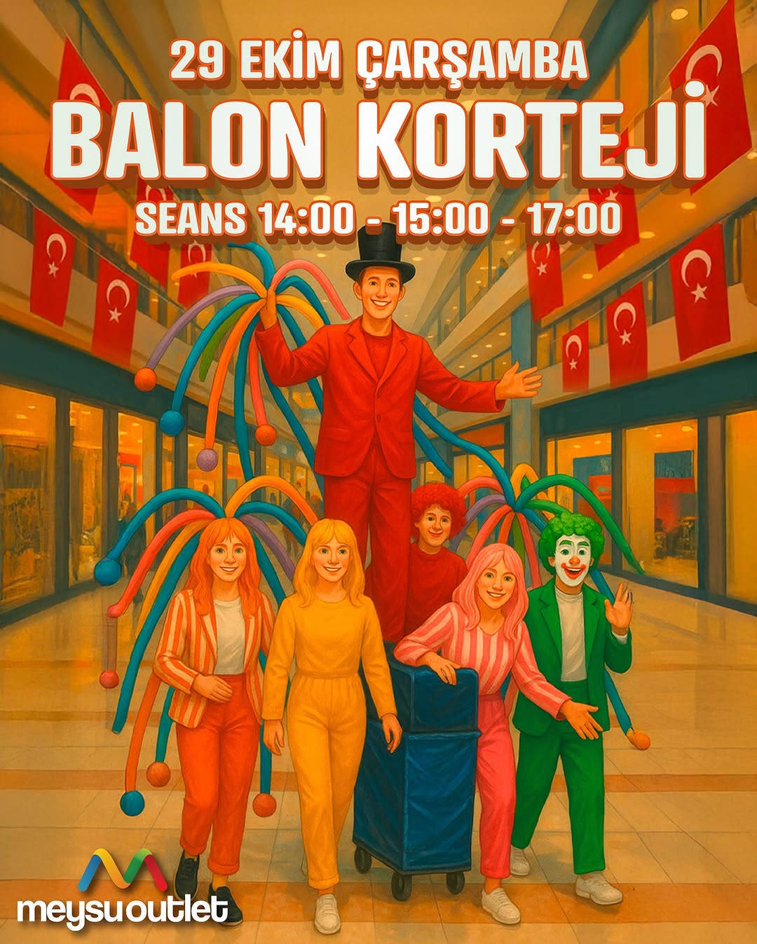 Kayseri'de Cumhuriyet Bayramı Coşkusu Balon Korteji ile Meysu Outlet'te