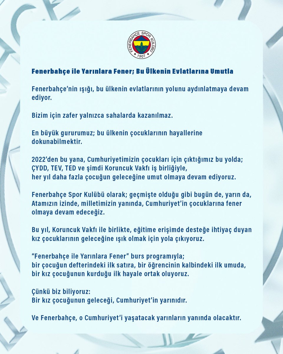 Fenerbahçe, İhtiyaç Sahibi Kız Çocuklarına Burs Desteği Sağlayacağını Açıkladı
