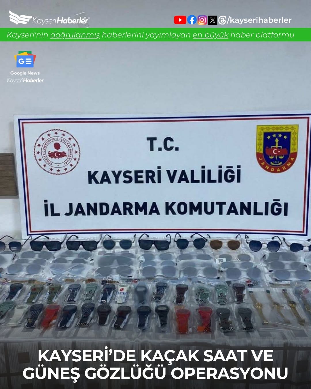 Kayseri'de Kaçakçılık Operasyonu: 94 Adet Saat ve Güneş Gözlüğü Ele Geçirildi