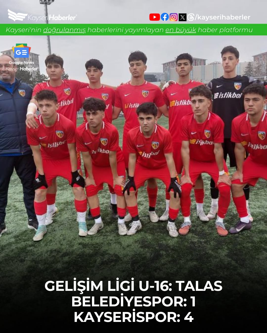 Kayseri'de Gelişim Ligi U16 Derbisinde Kayserispor, Talas Belediyespor'u 4-1 Mağlup Etti