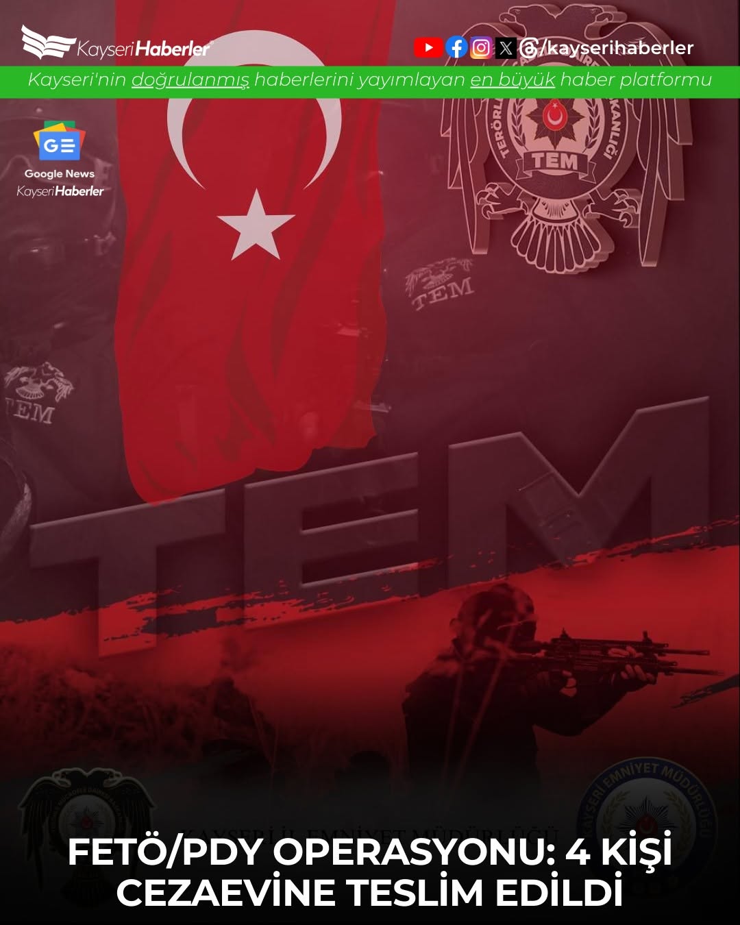 Kayseri'de FETÖ/PDY Operasyonu: 4 Terör Örgütü Üyesi Yakalandı