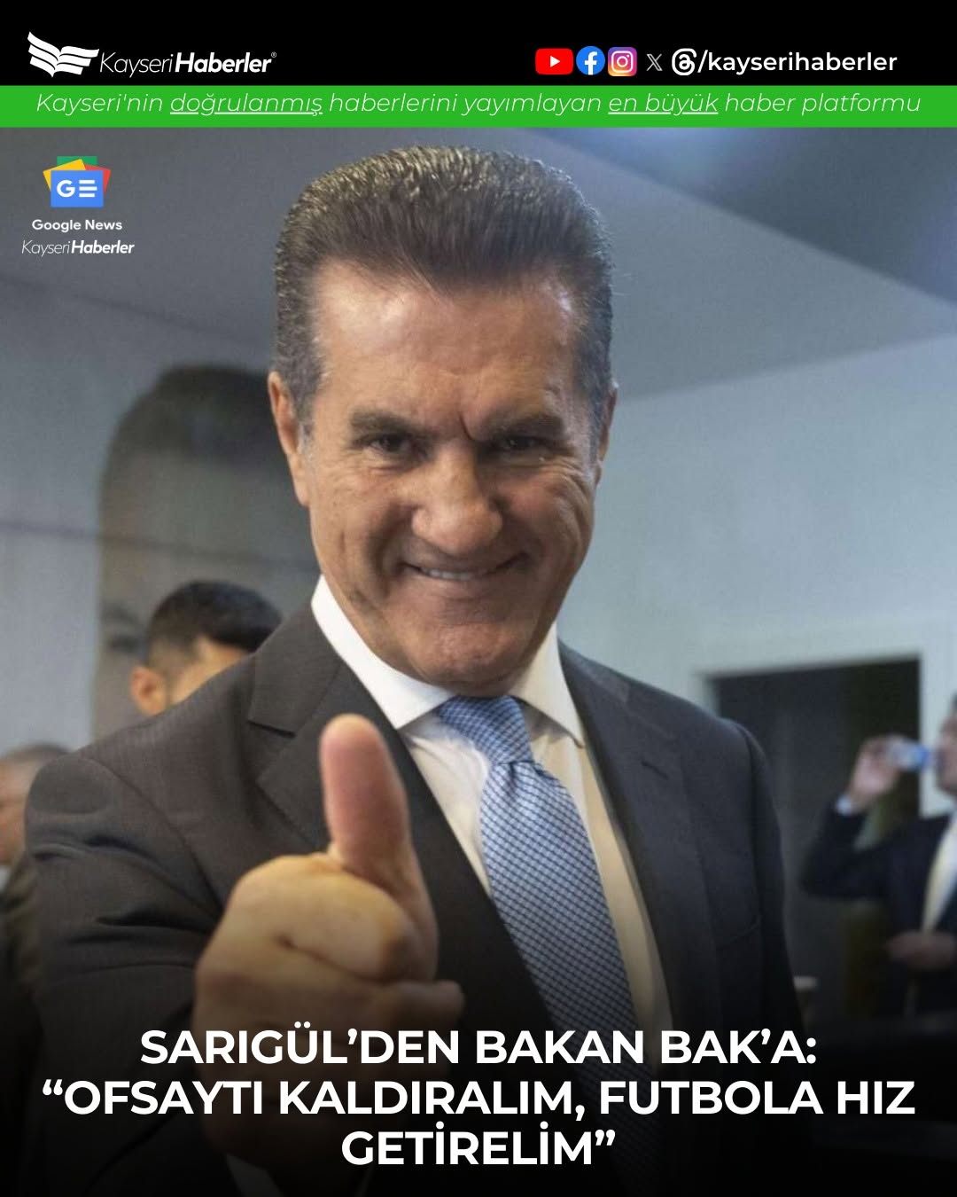 Mustafa Sarıgül'den Ofsayt Kuralını Kaldırma Çağrısı: