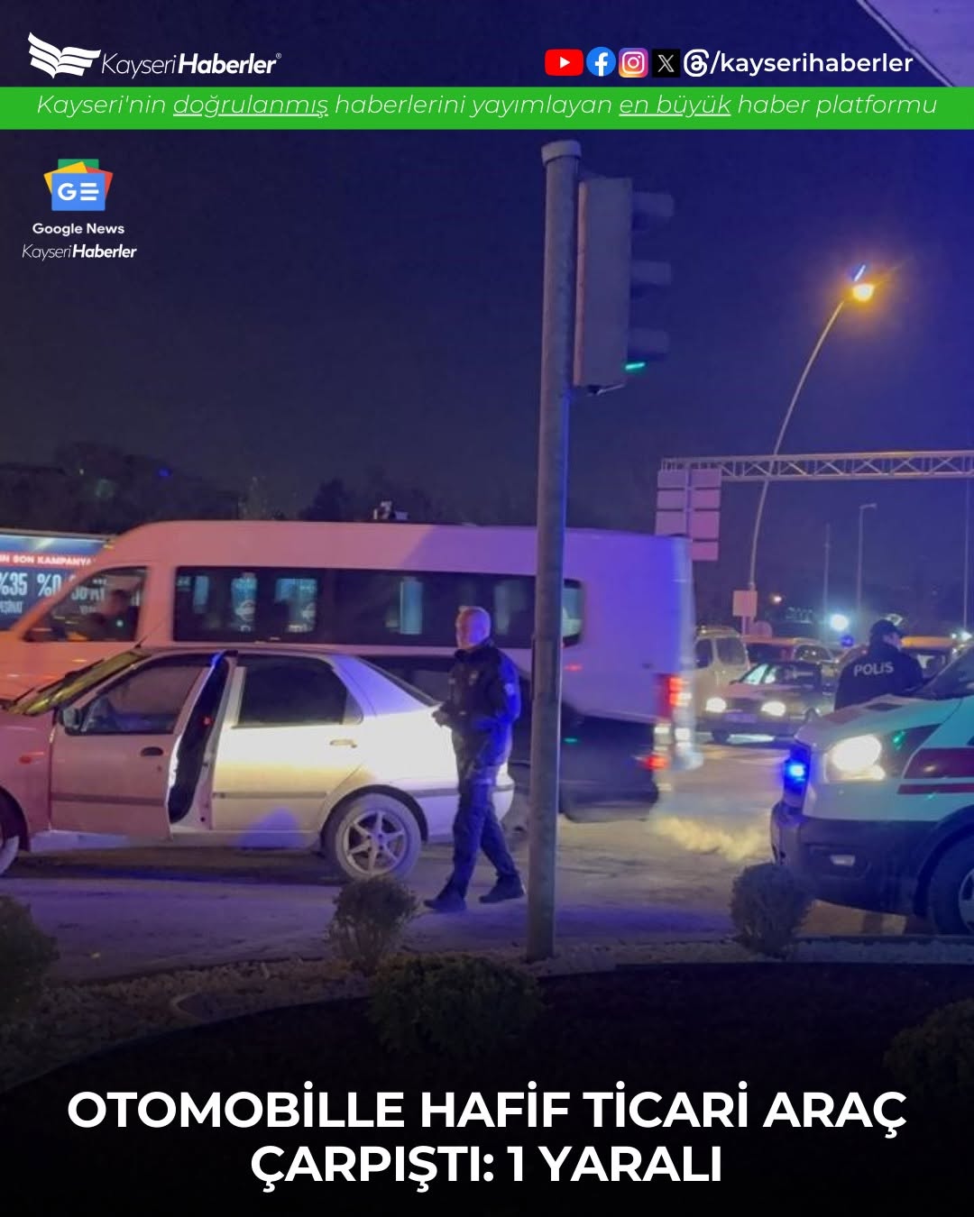 Kayseri'de Trafik Kazası: 1 Yaralı