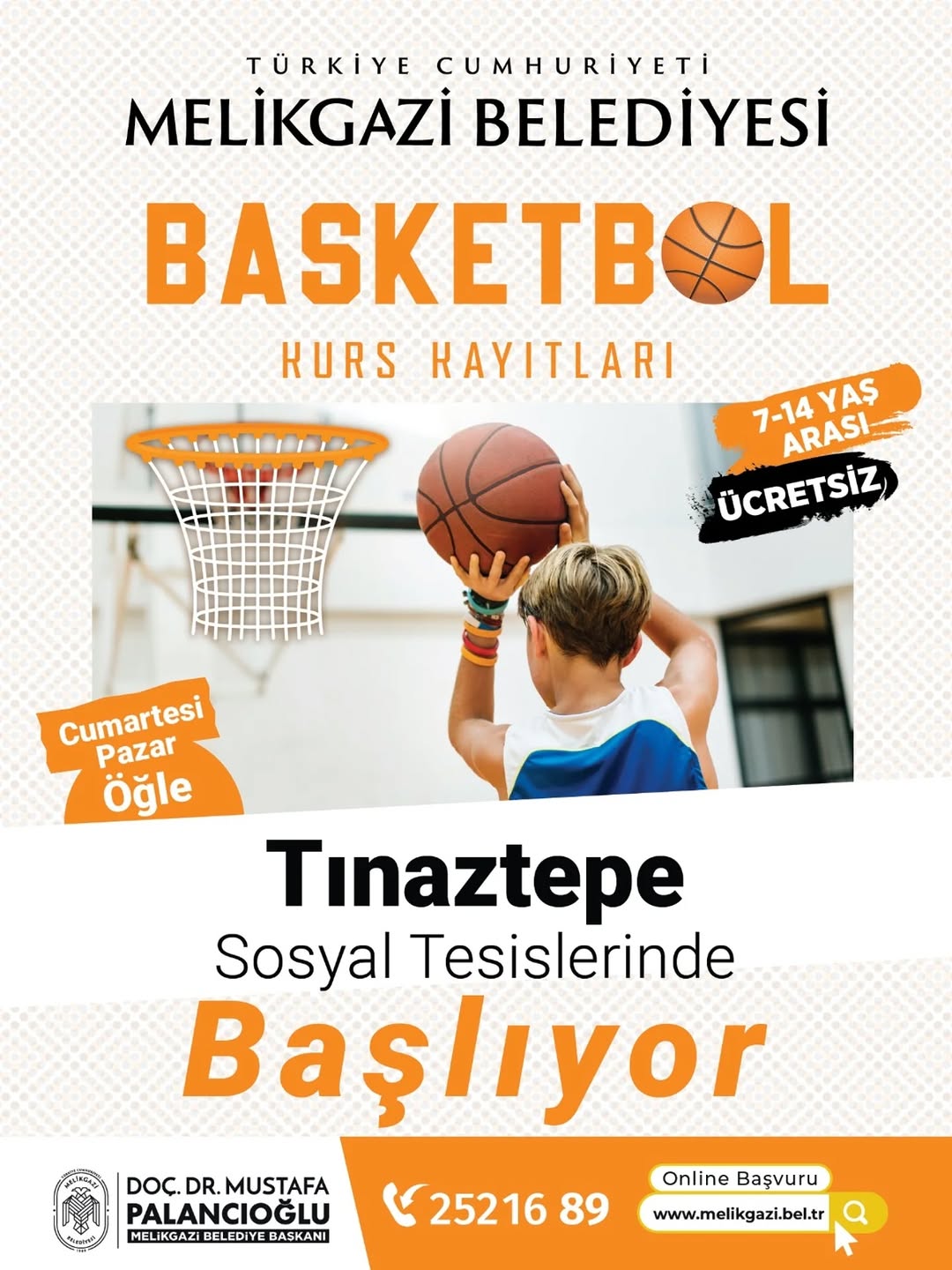 Melikgazi'de Çocuklar İçin Ücretsiz Basketbol Kursu Kayıtları Başladı
