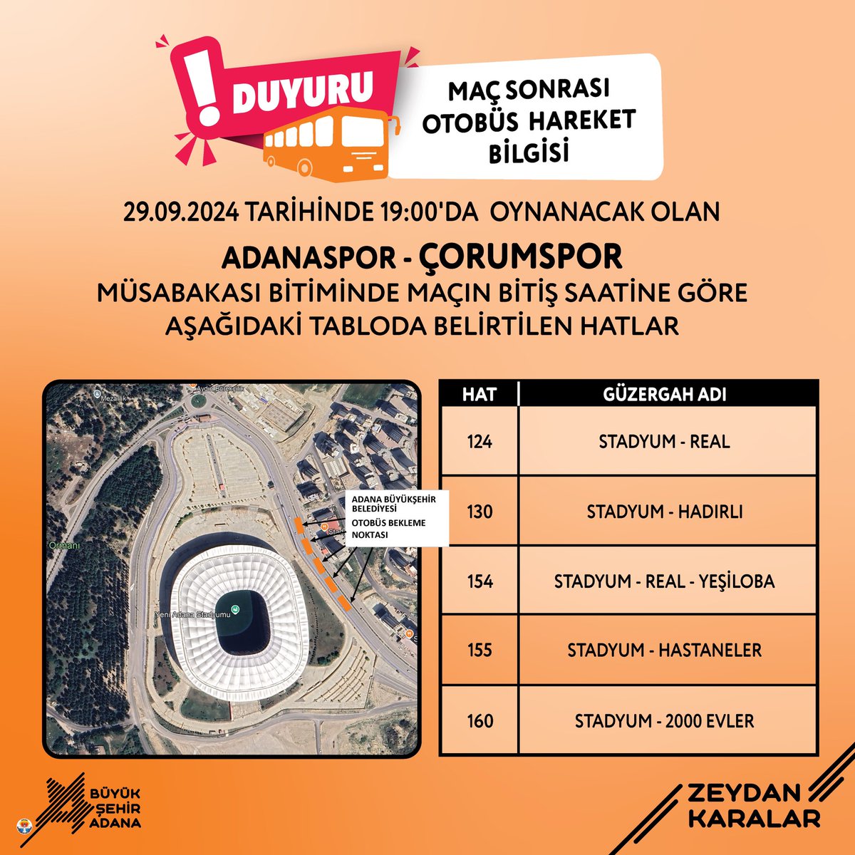 Adanaspor - Çorumspor Müsabakası İçin Ulaşım Duyurusu