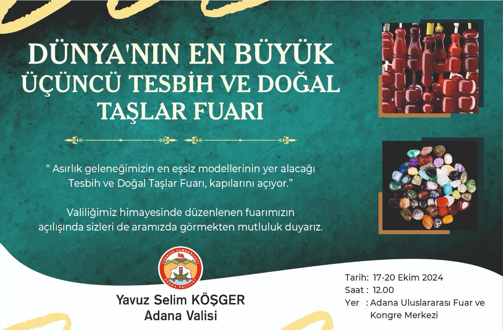 Adana'da 3. Tesbih ve Doğal Taşlar Fuarı Düzenleniyor