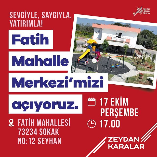 Adana Büyükşehir Belediyesi Fatih Mahalle Merkezi’ni Açıyor