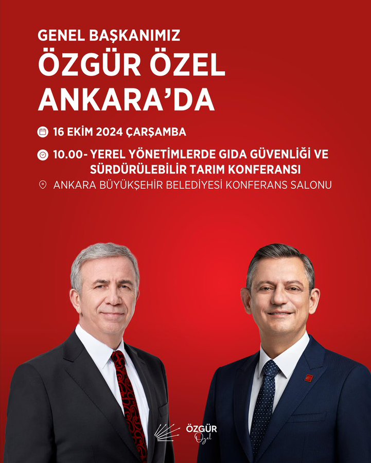 CHP Genel Başkanı Özgür Özel, Ankara'da Gıda Güvenliği ve Sürdürülebilir Tarım Konferansı'na katılacak