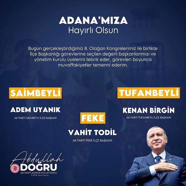 AK Parti Adana Milletvekili Abdullah Doğru İlçe Başkanlığı Seçimlerini Kutladı