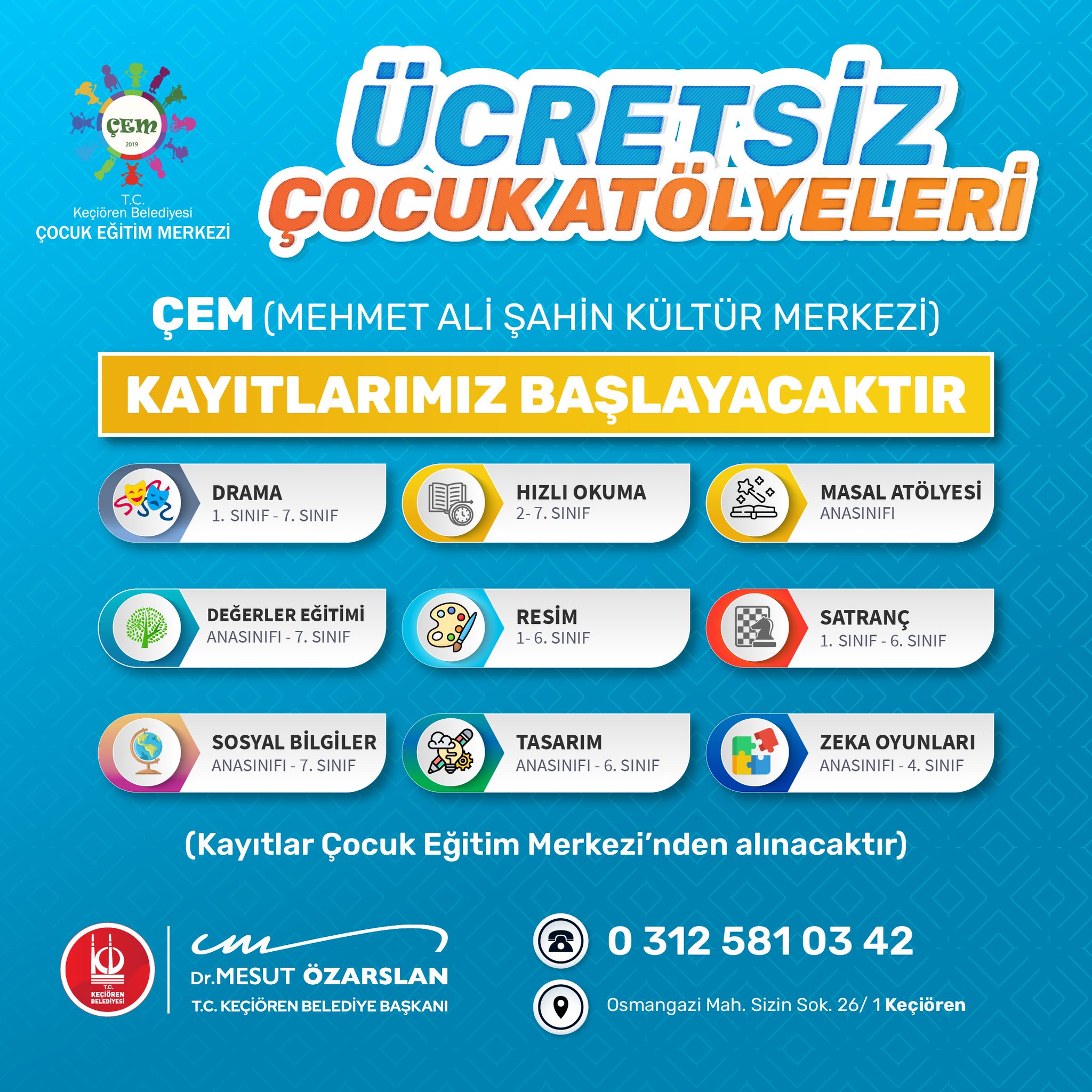 Keçiören'de Çocuk Atölyeleri Eğitime Başlıyor