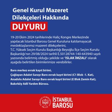 İstanbul Barosu'ndan Genel Kurul Duyurusu