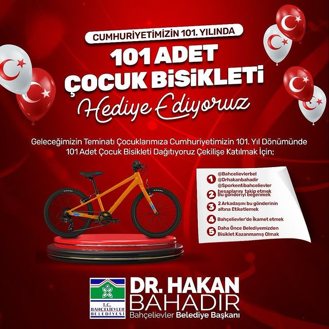 Bahçelievler Belediyesi 101 Çocuğa Bisiklet Hediye Edecek