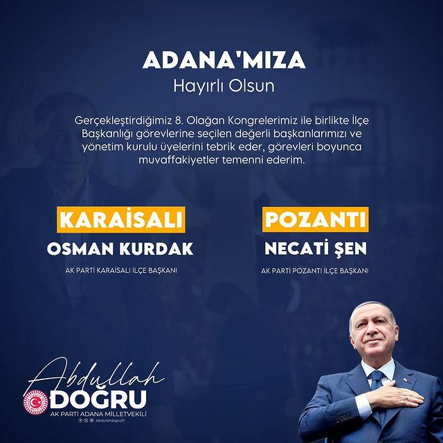 AK Parti Adana Milletvekili Abdullah Doğru Tebrik Etti