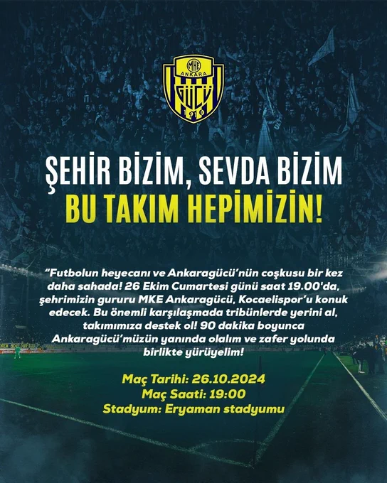 MKE Ankaragücü'ne Destek İçin Tüm Ankaralılar Davet Ediliyor